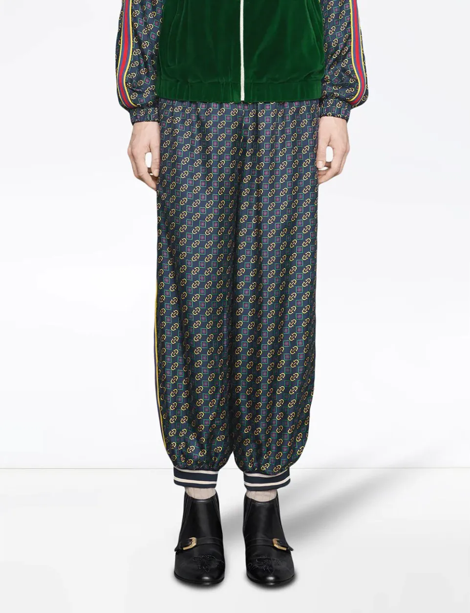 Gucci Bi-material Scarf Print Track Pants in Green