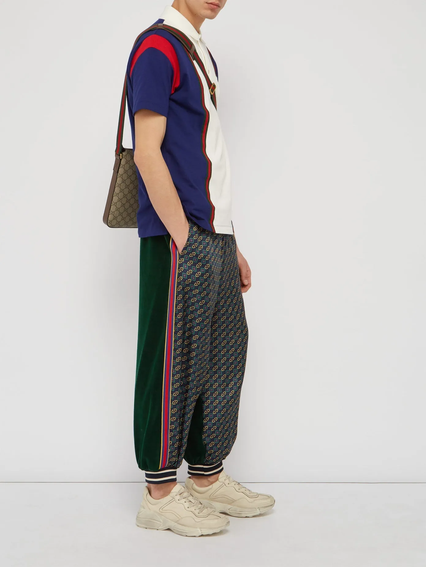 Gucci Bi-material Scarf Print Track Pants in Green