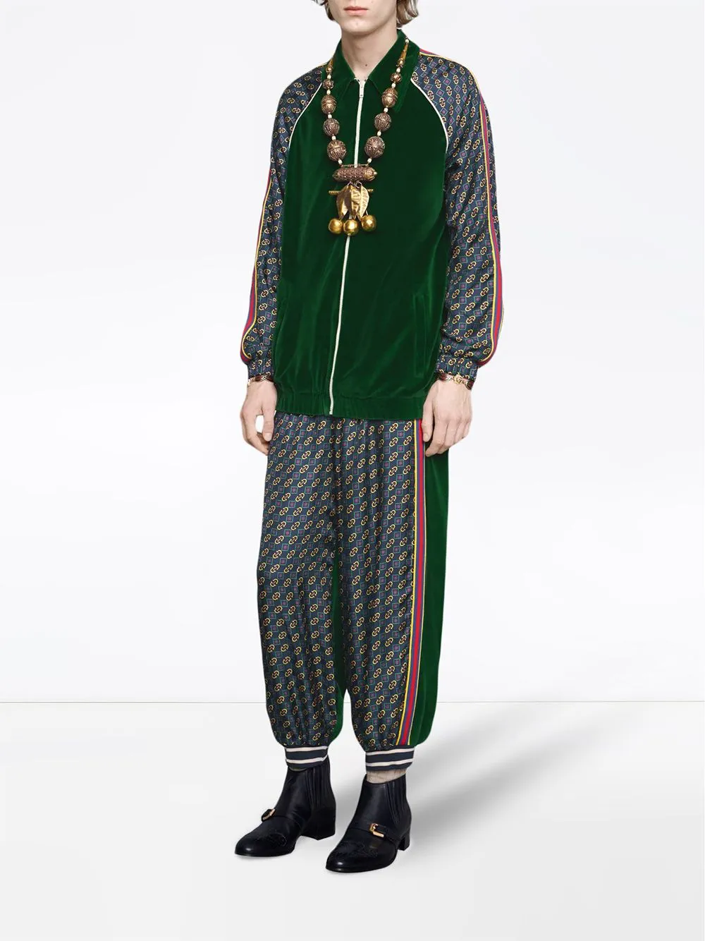 Gucci Bi-material Scarf Print Track Pants in Green