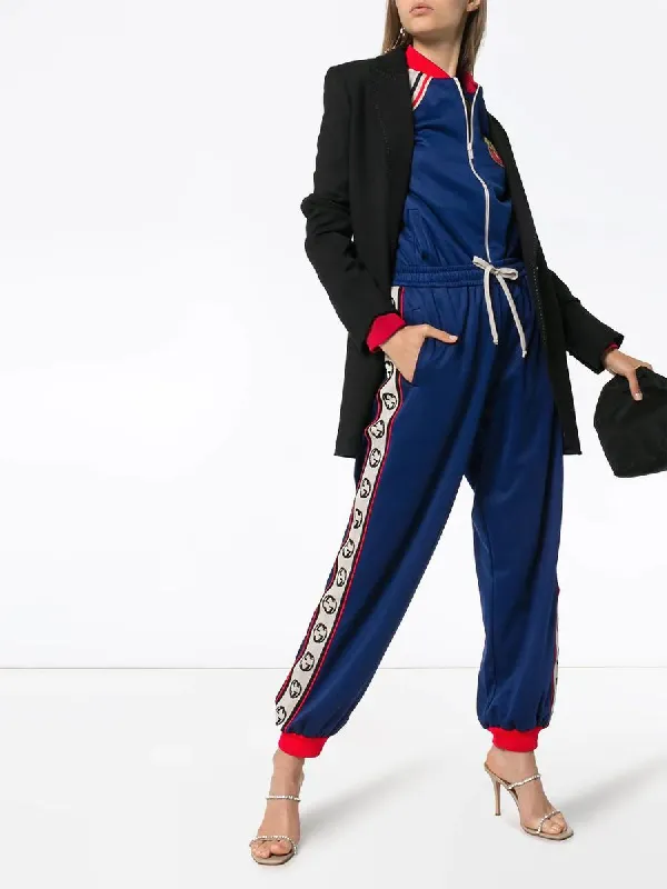 Gucci GG Logo Stripe Jersey Track Pants in Blue