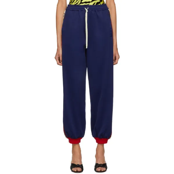 Gucci GG Logo Stripe Jersey Track Pants in Blue