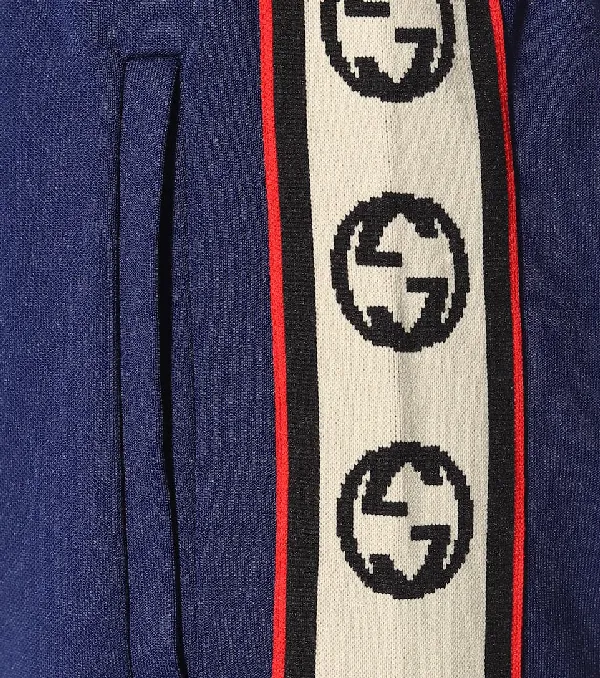 Gucci GG Logo Stripe Jersey Track Pants in Blue