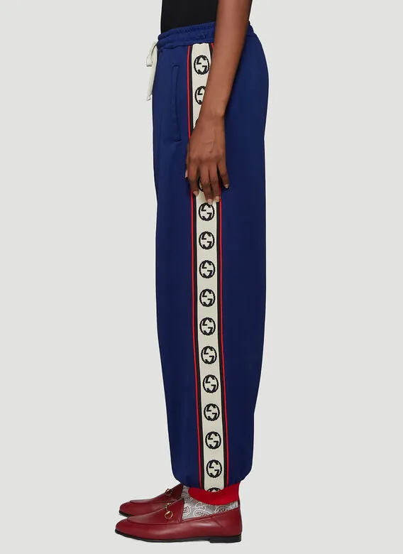 Gucci GG Logo Stripe Jersey Track Pants in Blue