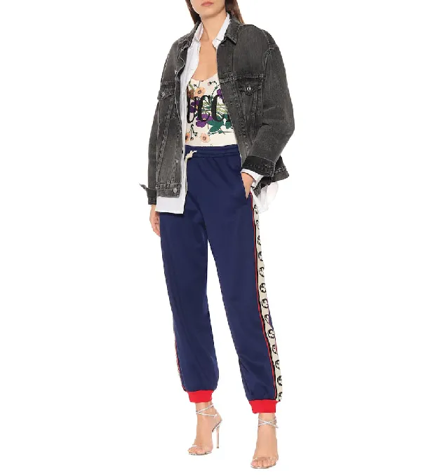Gucci GG Logo Stripe Jersey Track Pants in Blue