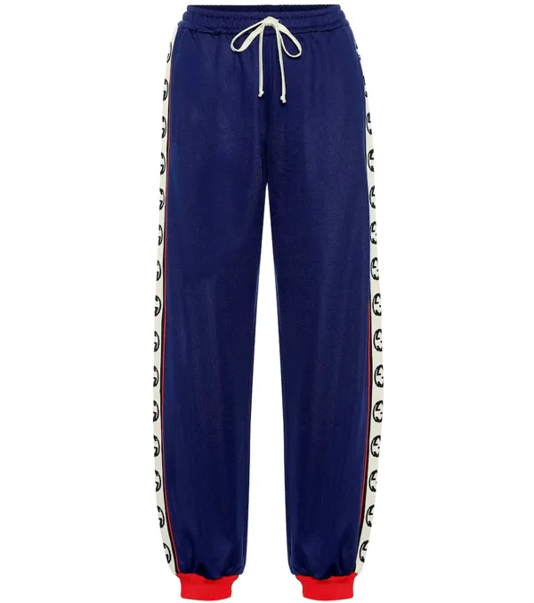Gucci GG Logo Stripe Jersey Track Pants in Blue