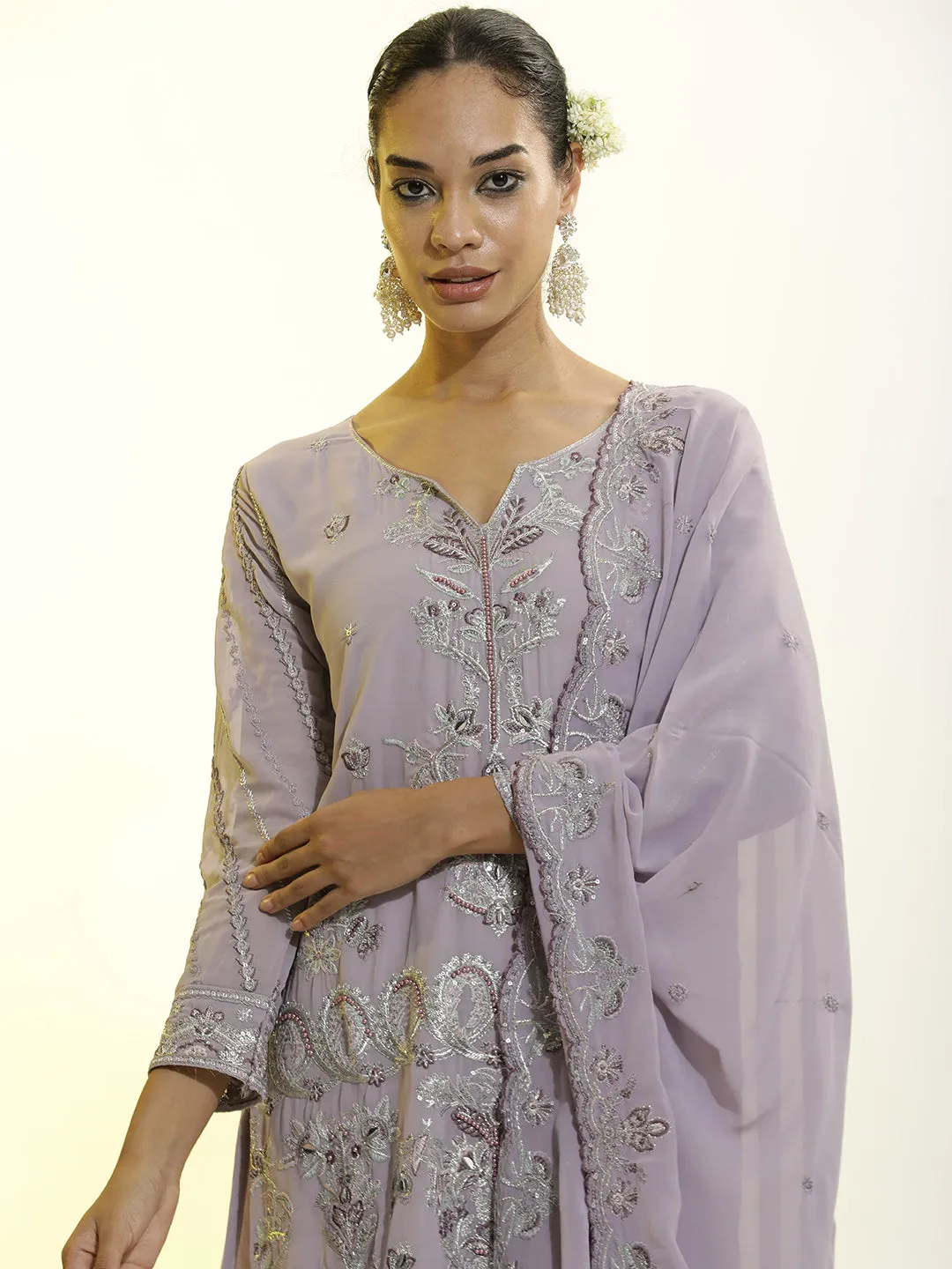 Heavy Embroidered Georgette Festive Kurta Set With Dupatta