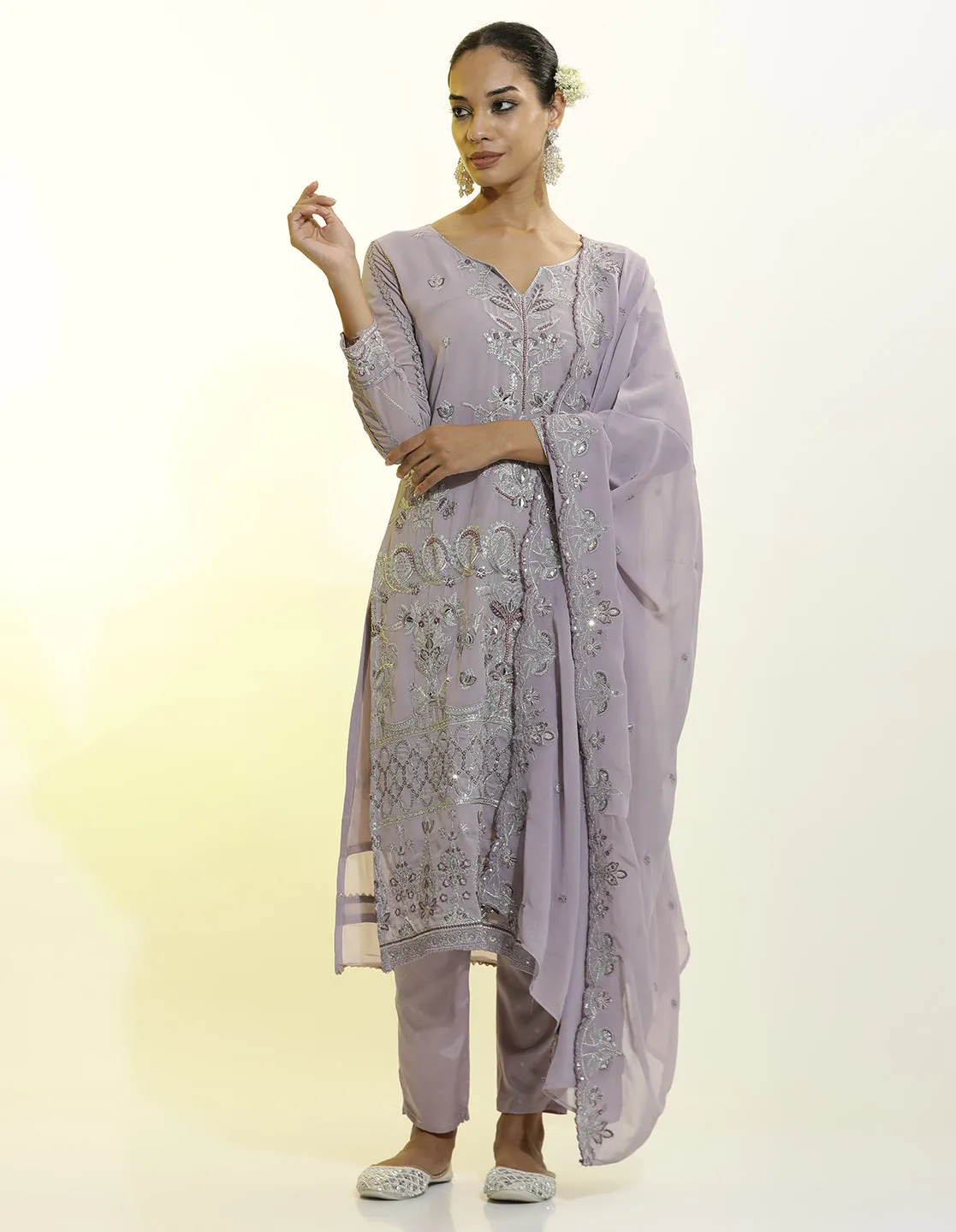 Heavy Embroidered Georgette Festive Kurta Set With Dupatta
