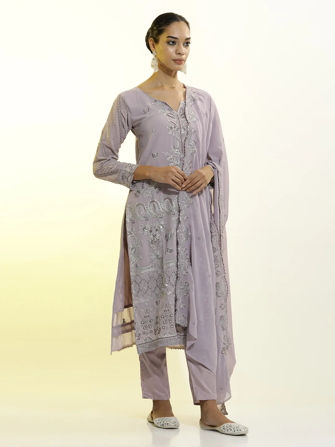 Heavy Embroidered Georgette Festive Kurta Set With Dupatta