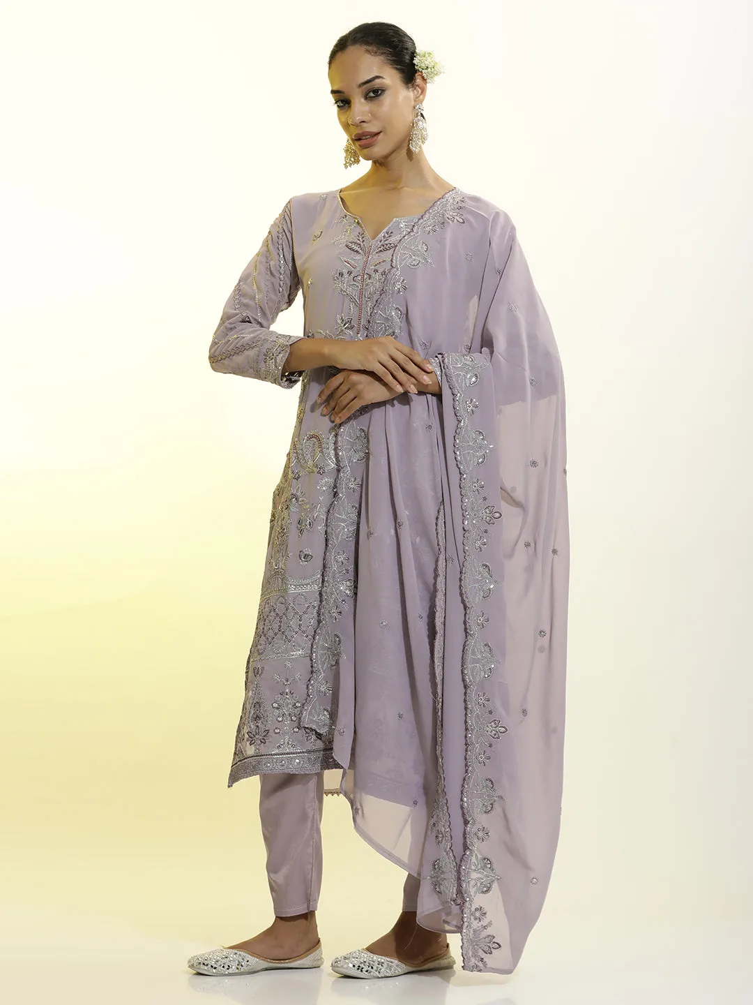 Heavy Embroidered Georgette Festive Kurta Set With Dupatta