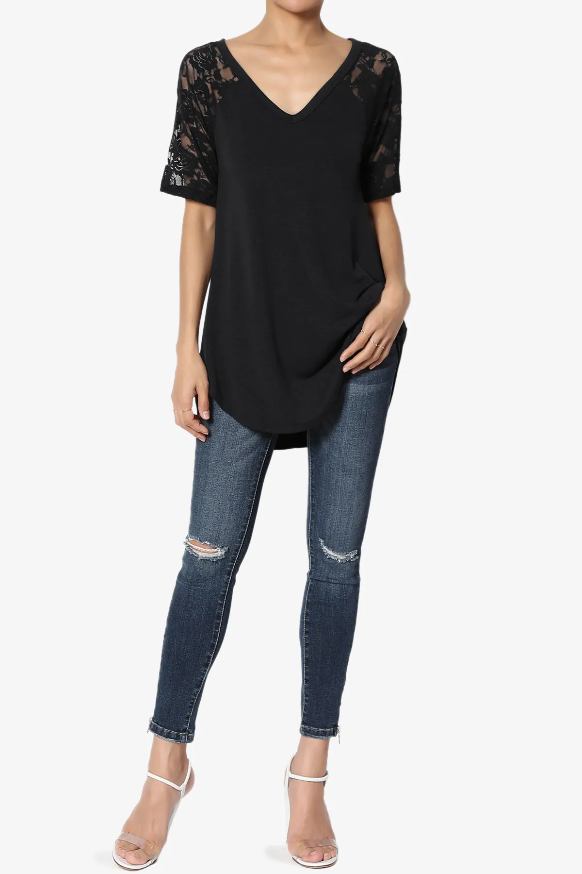 Helisa Lace Sleeve Jersey Top PLUS