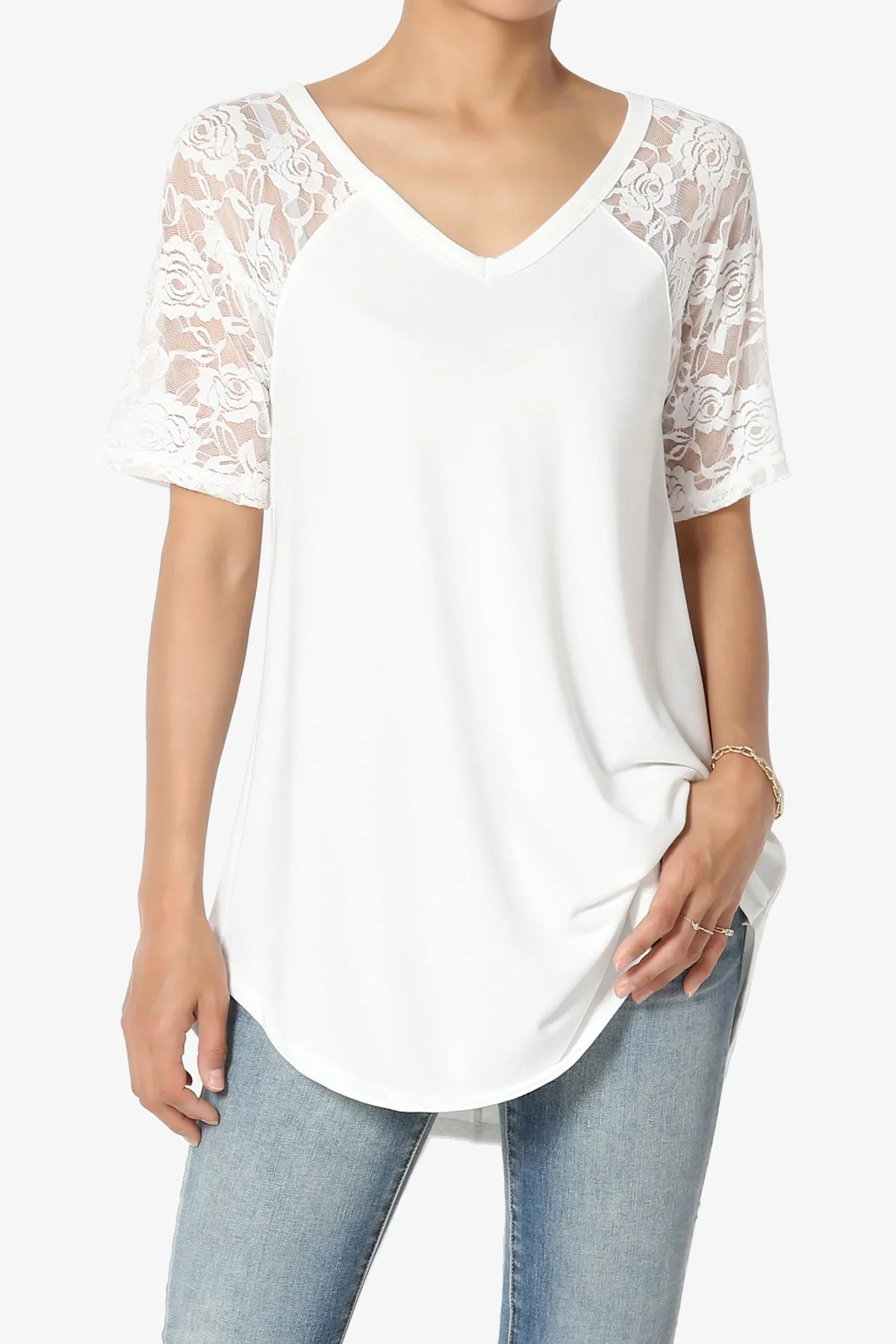 Helisa Lace Sleeve Jersey Top PLUS