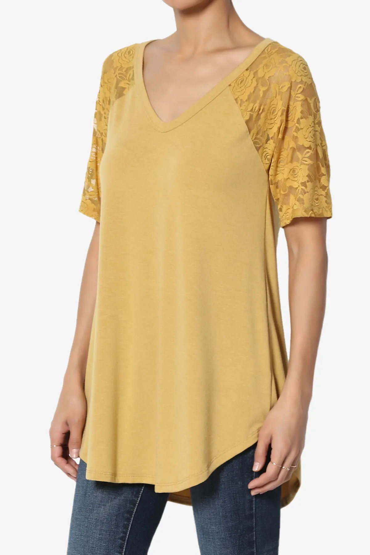 Helisa Lace Sleeve Jersey Top PLUS