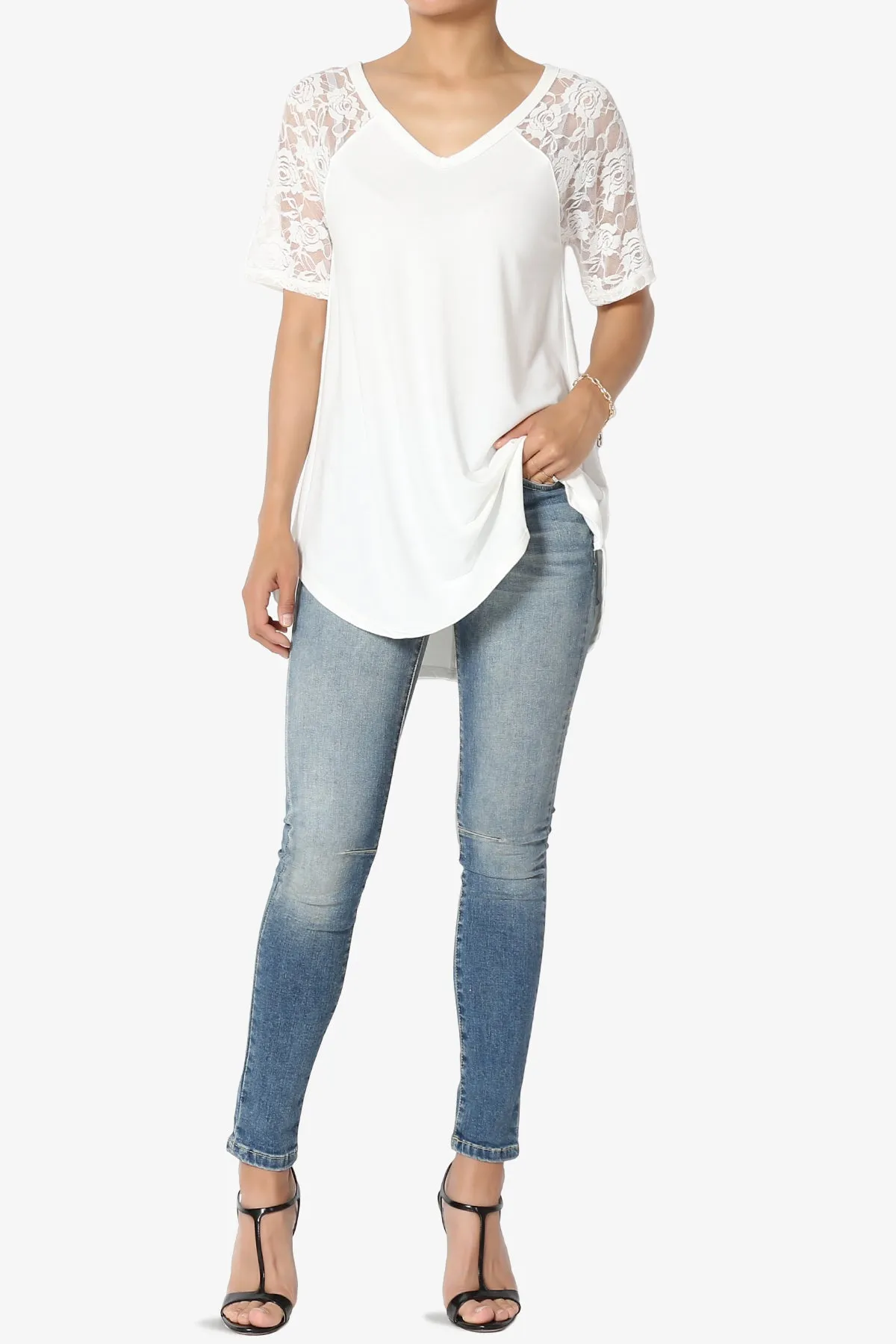 Helisa Lace Sleeve Jersey Top PLUS