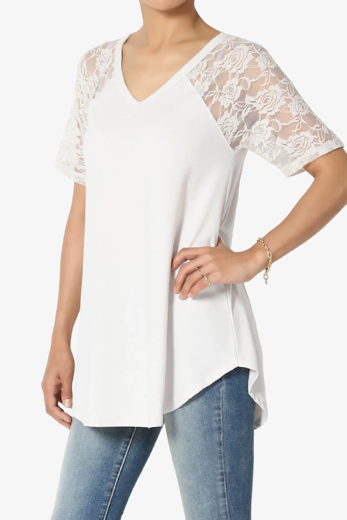 Helisa Lace Sleeve Jersey Top PLUS