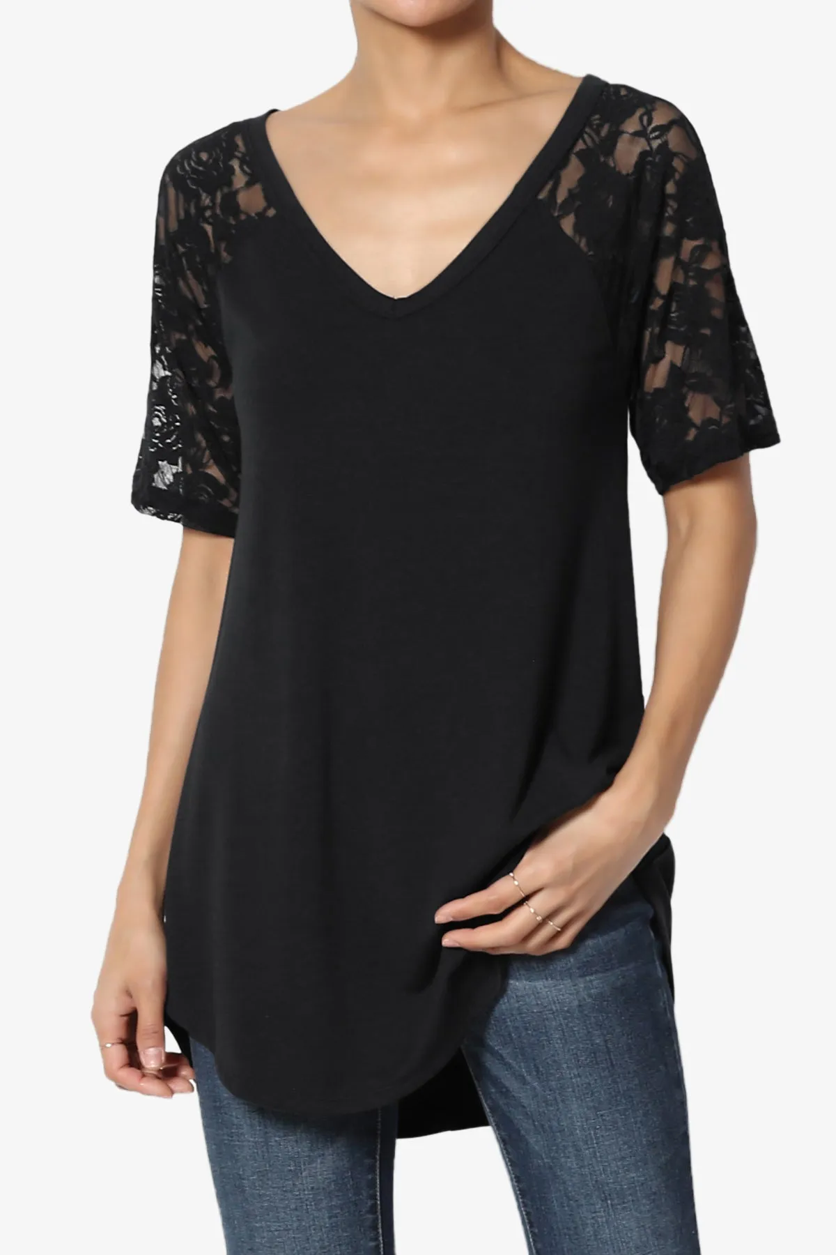 Helisa Lace Sleeve Jersey Top PLUS