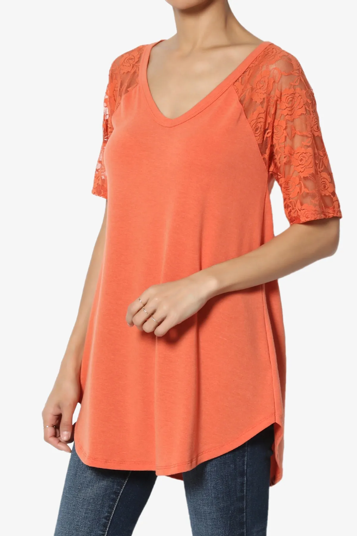 Helisa Lace Sleeve Jersey Top PLUS