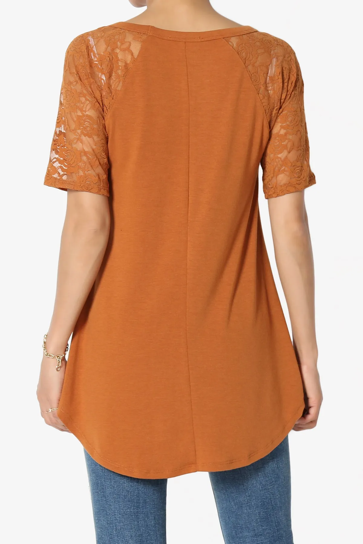 Helisa Lace Sleeve Jersey Top PLUS