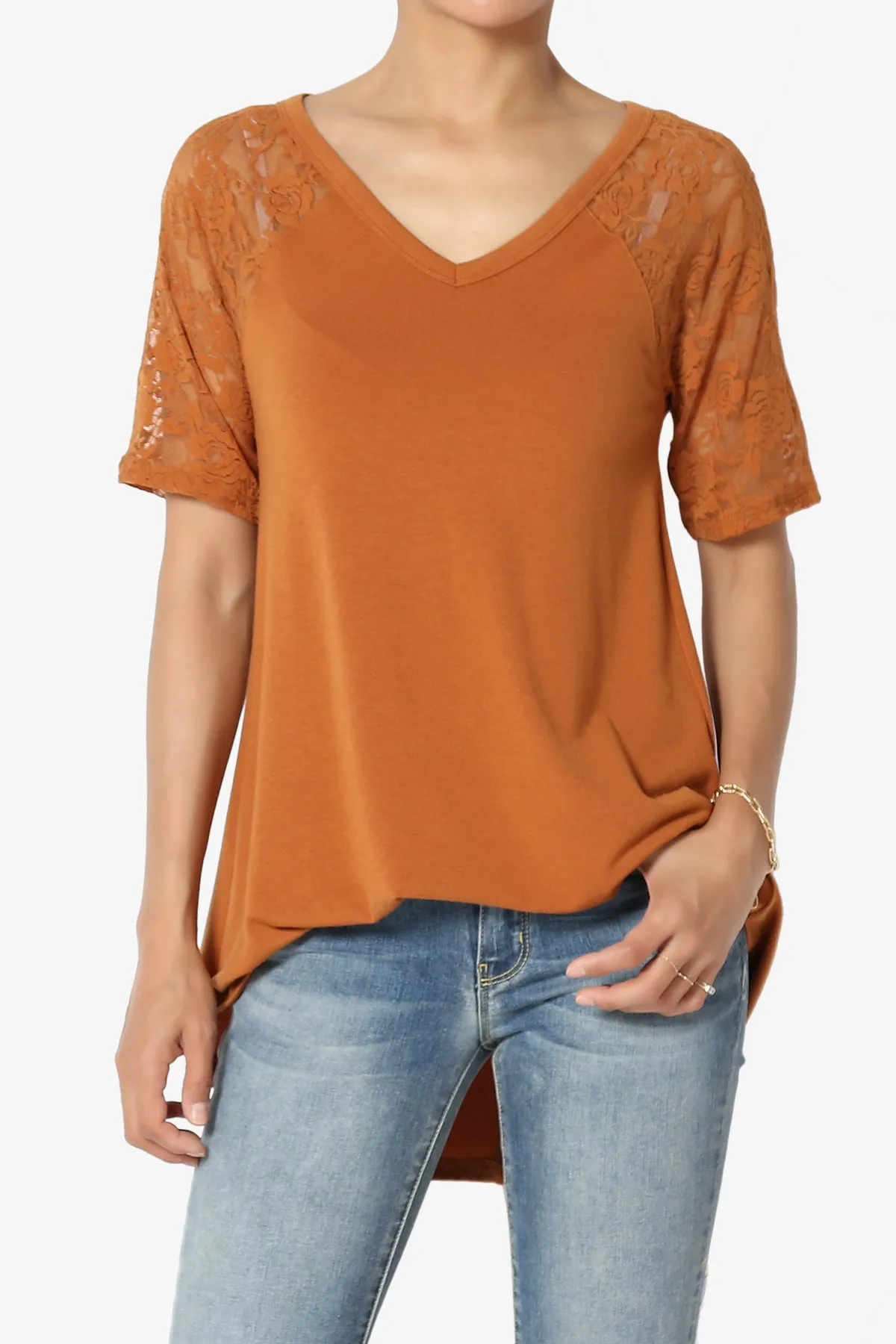 Helisa Lace Sleeve Jersey Top PLUS