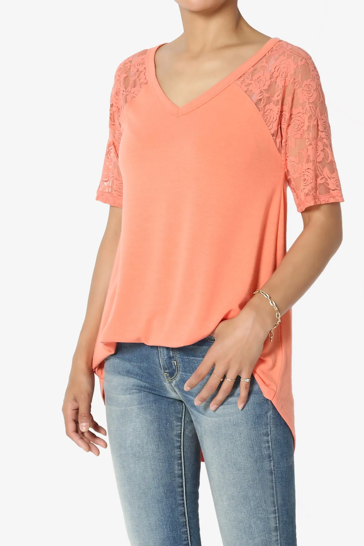 Helisa Lace Sleeve Jersey Top PLUS