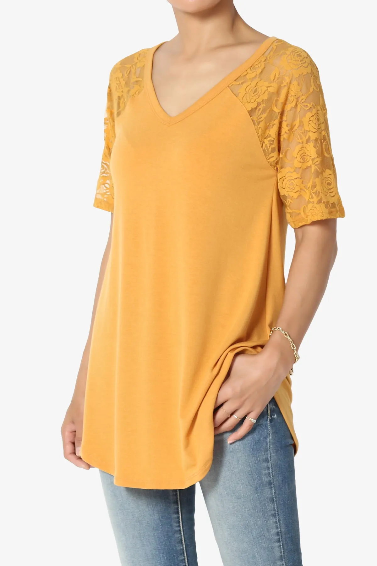 Helisa Lace Sleeve Jersey Top PLUS