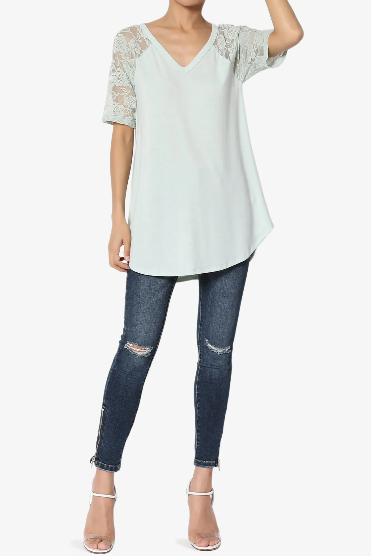 Helisa Lace Sleeve Jersey Top PLUS
