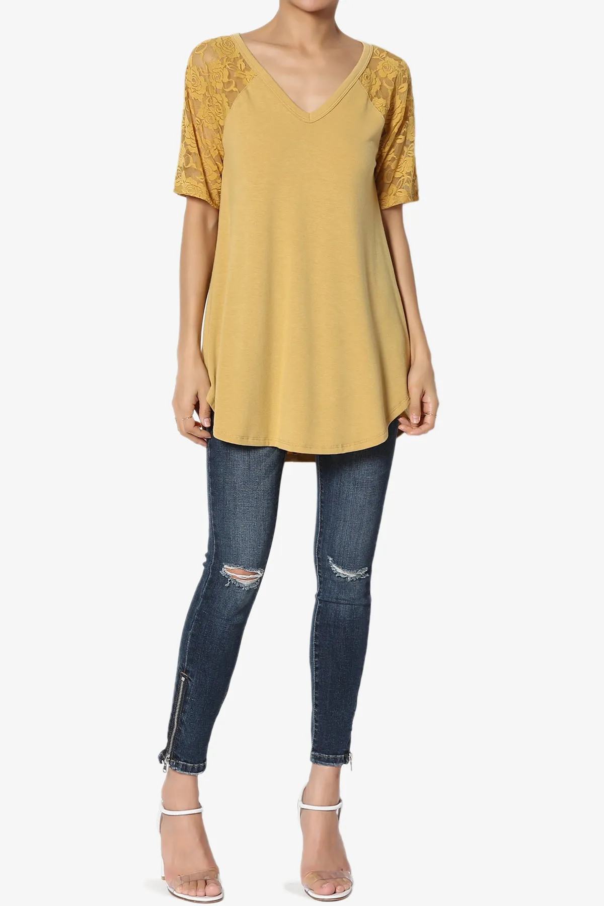 Helisa Lace Sleeve Jersey Top PLUS