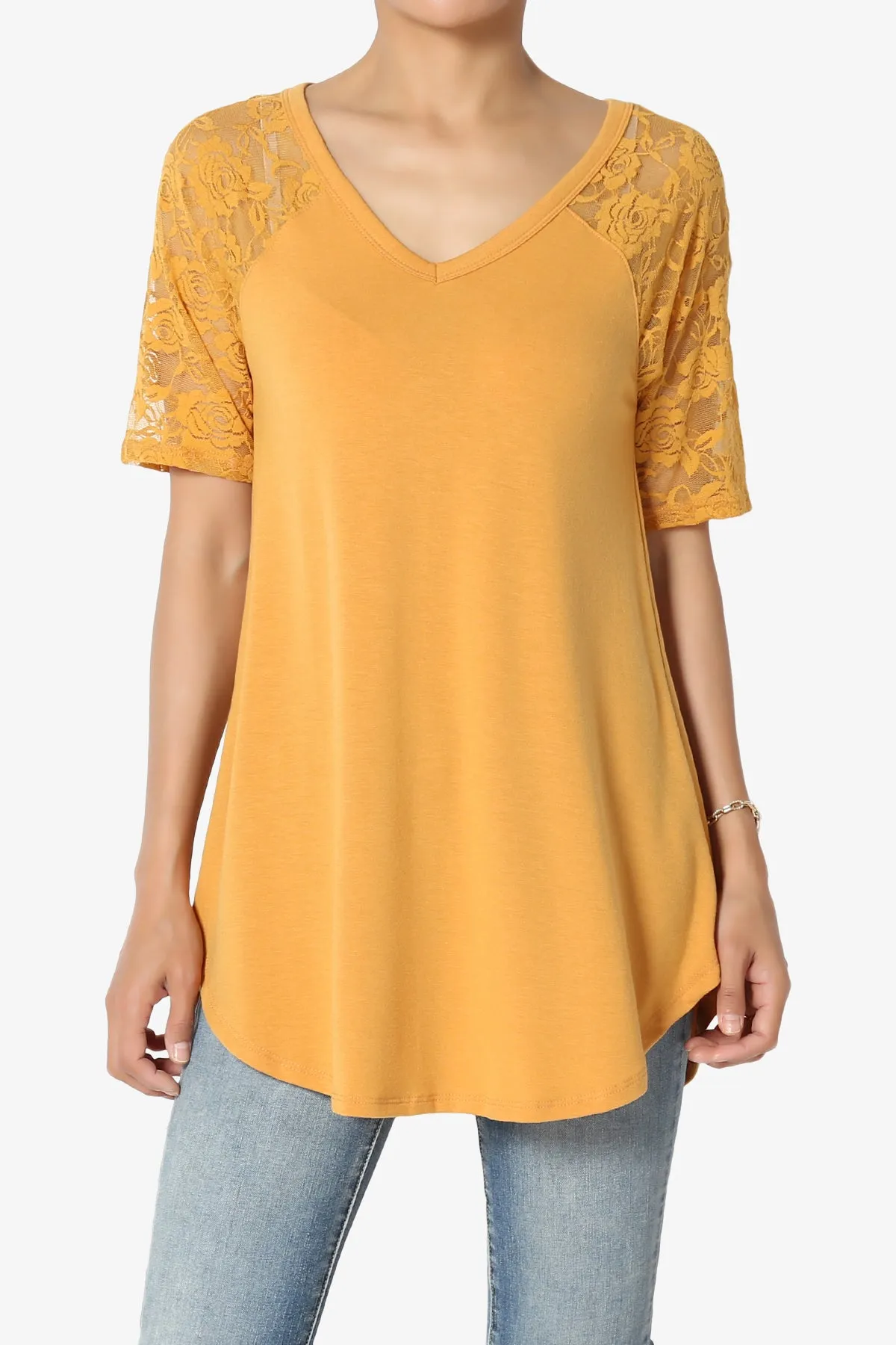 Helisa Lace Sleeve Jersey Top PLUS
