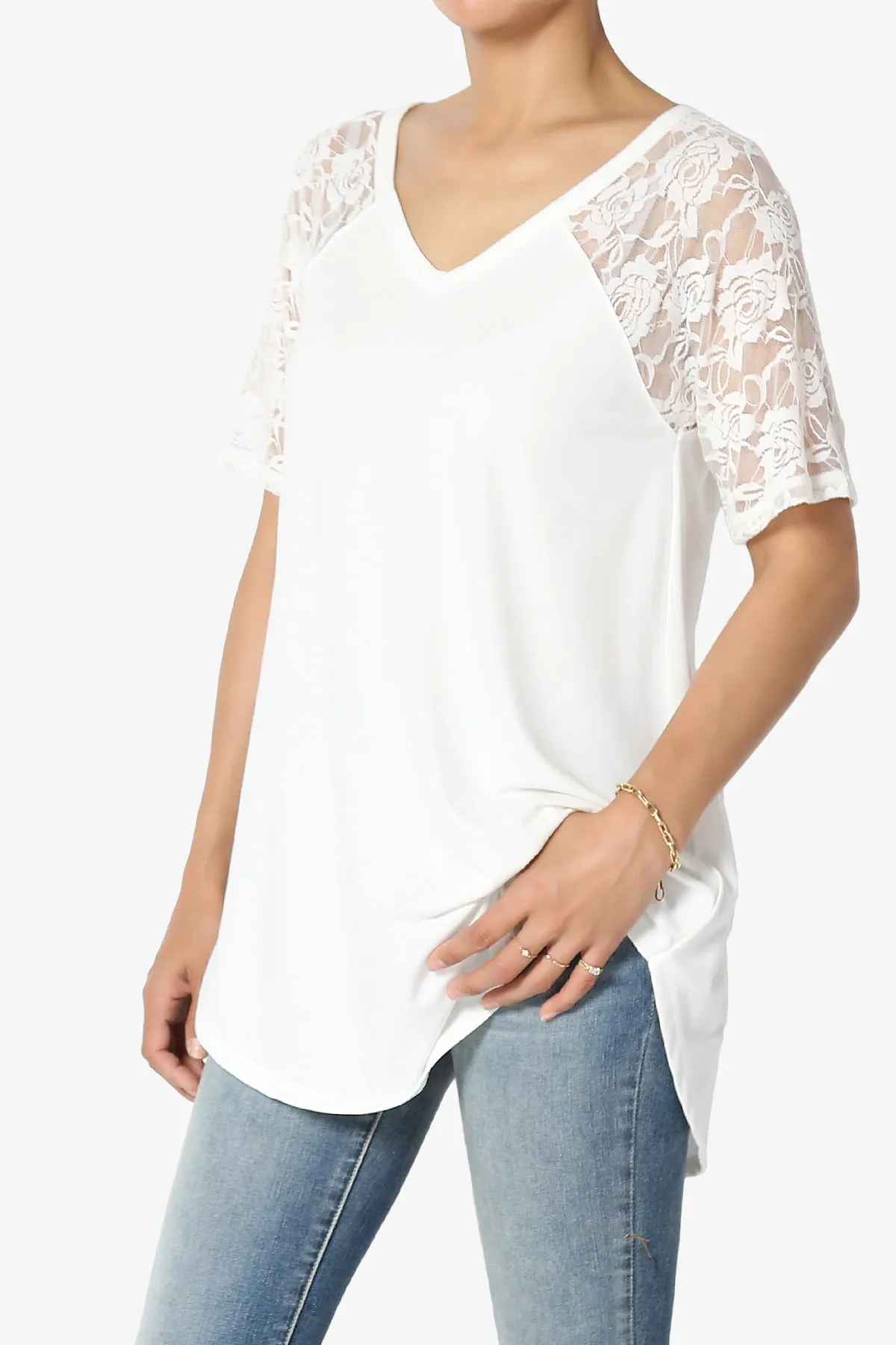 Helisa Lace Sleeve Jersey Top PLUS