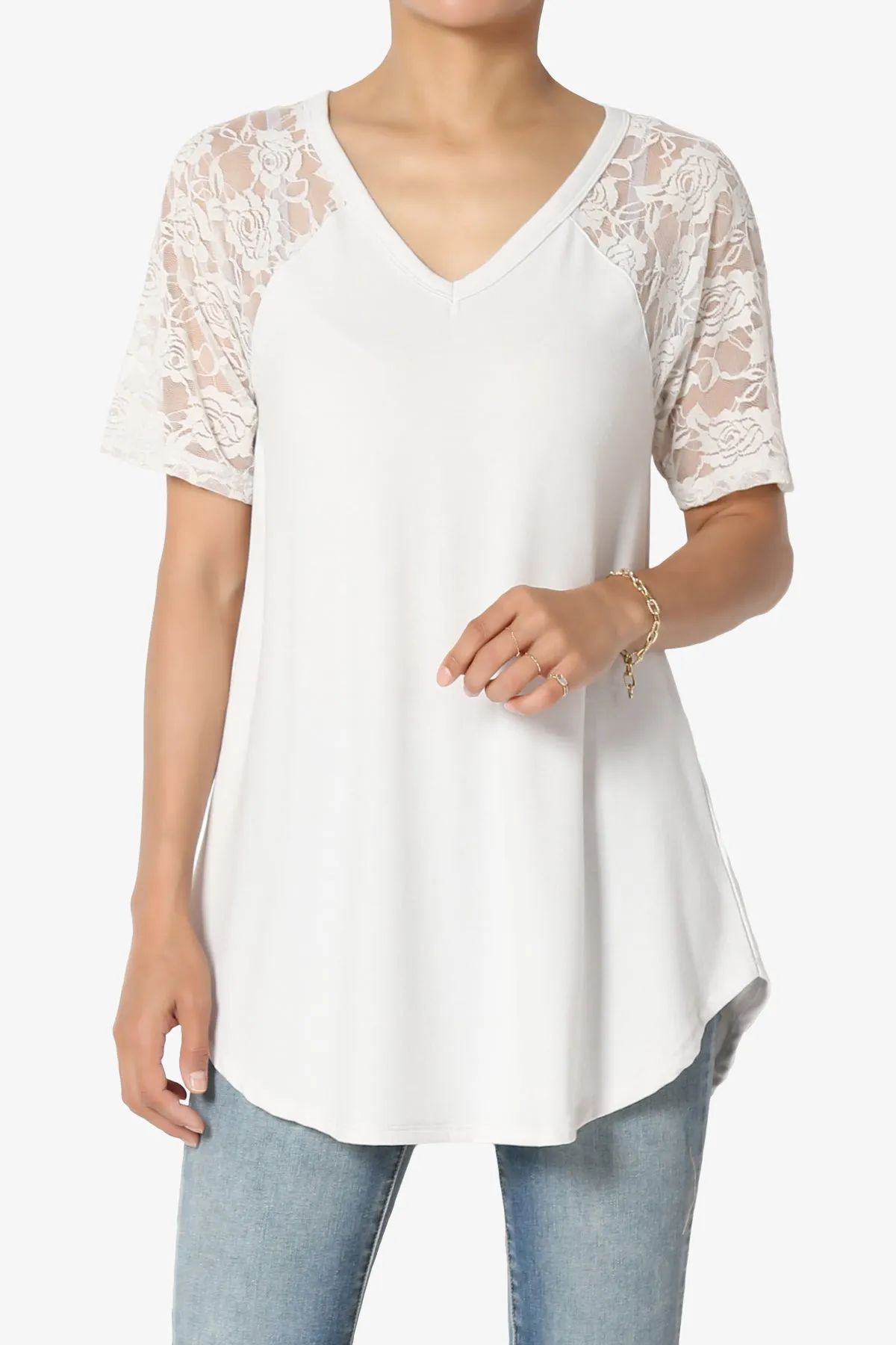 Helisa Lace Sleeve Jersey Top PLUS
