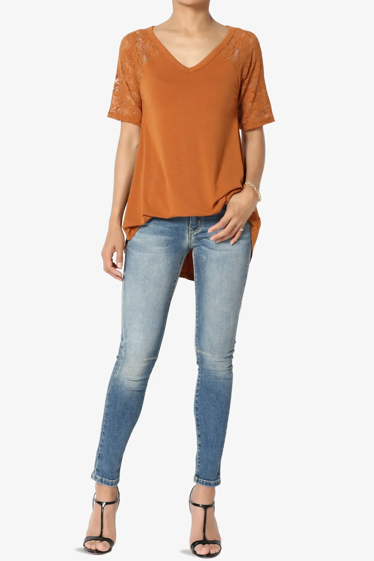Helisa Lace Sleeve Jersey Top PLUS