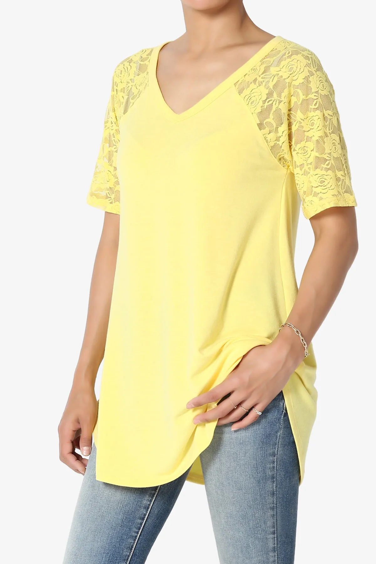 Helisa Lace Sleeve Jersey Top PLUS