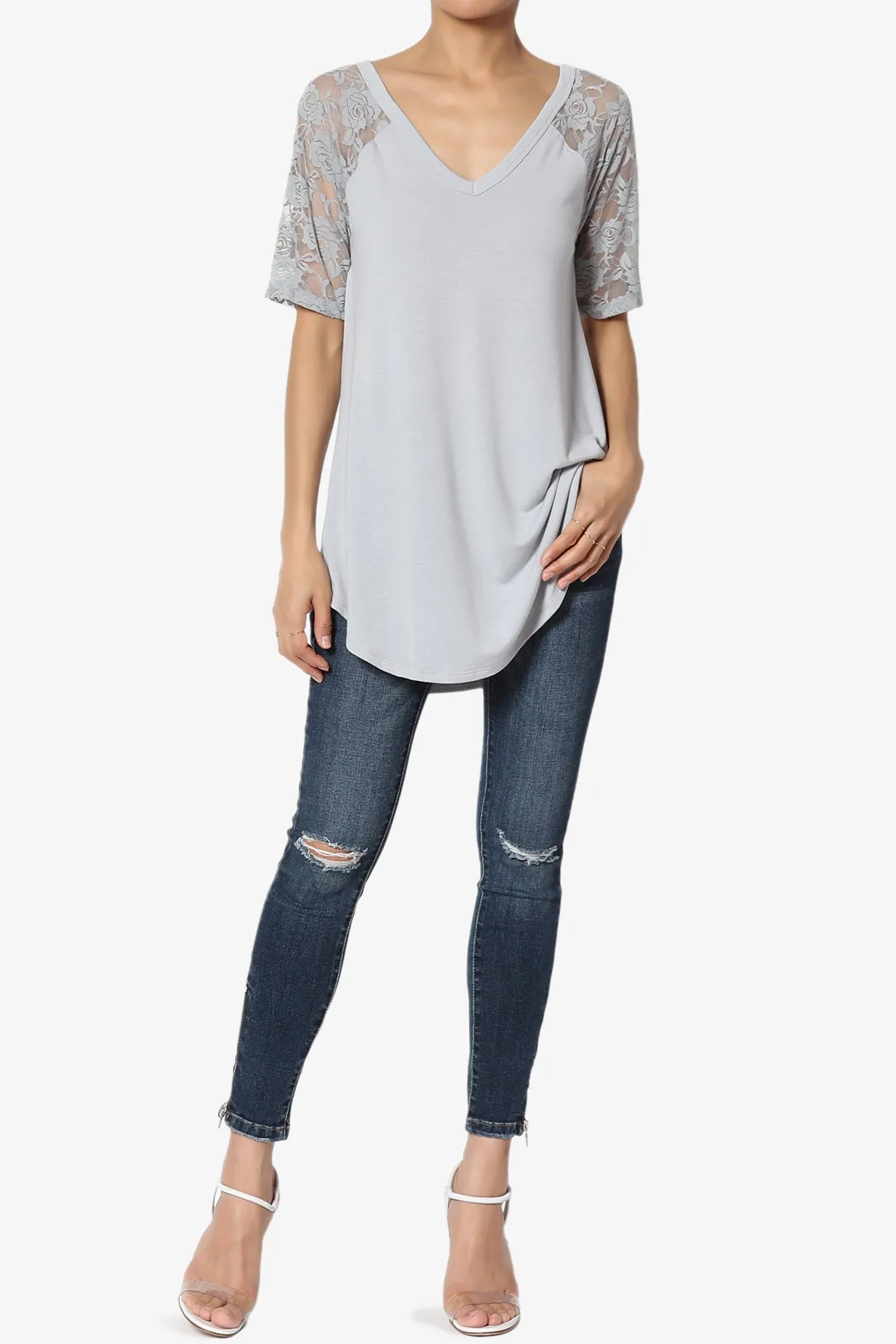 Helisa Lace Sleeve Jersey Top PLUS