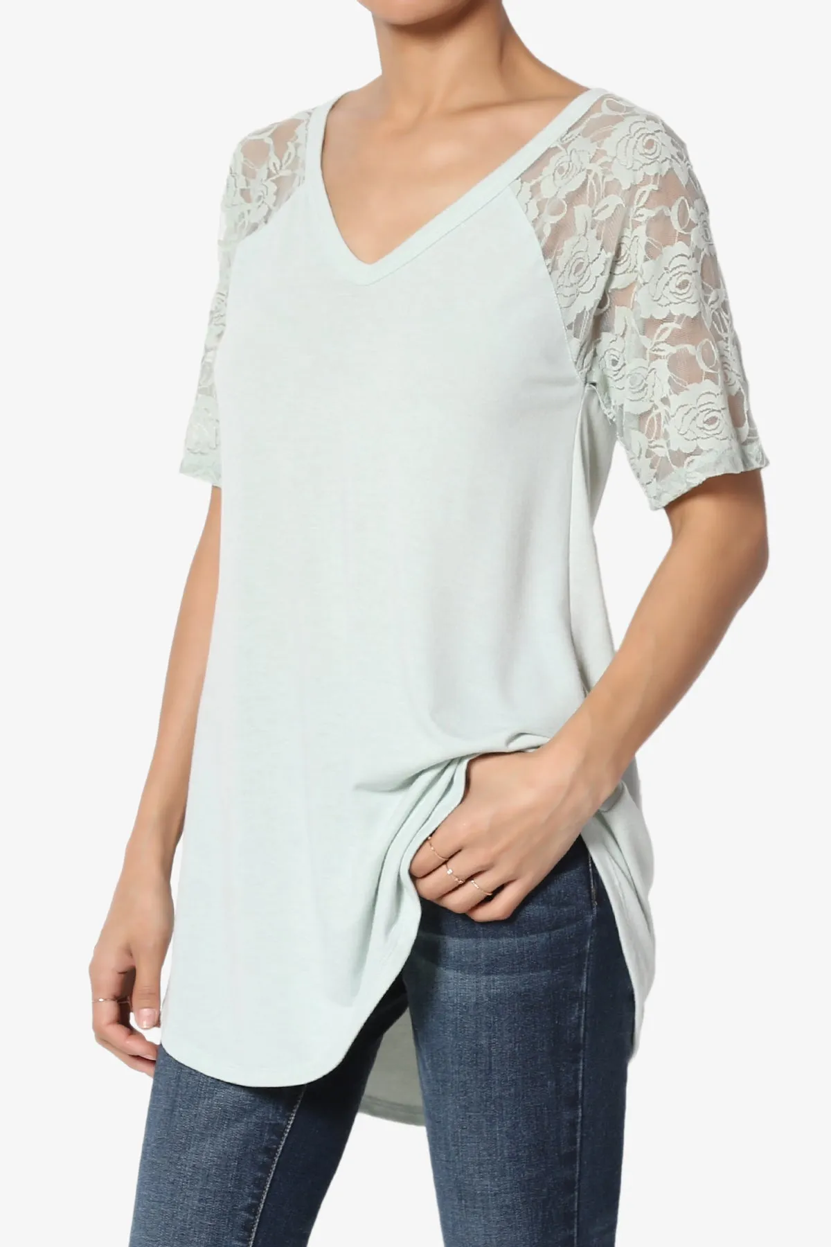 Helisa Lace Sleeve Jersey Top PLUS