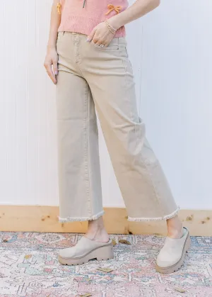 High Rise Wide leg Fray Khaki Jeans