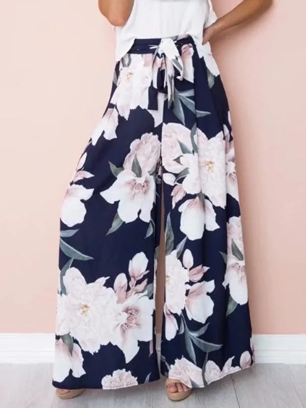 High Waist Loose Printed Casual Wide Leg Pants