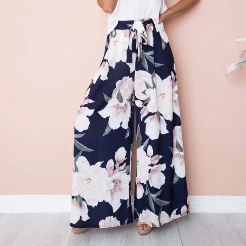 High Waist Loose Printed Casual Wide Leg Pants