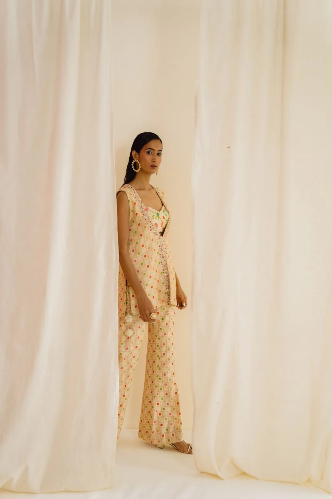 Ivory Printed Jacket set