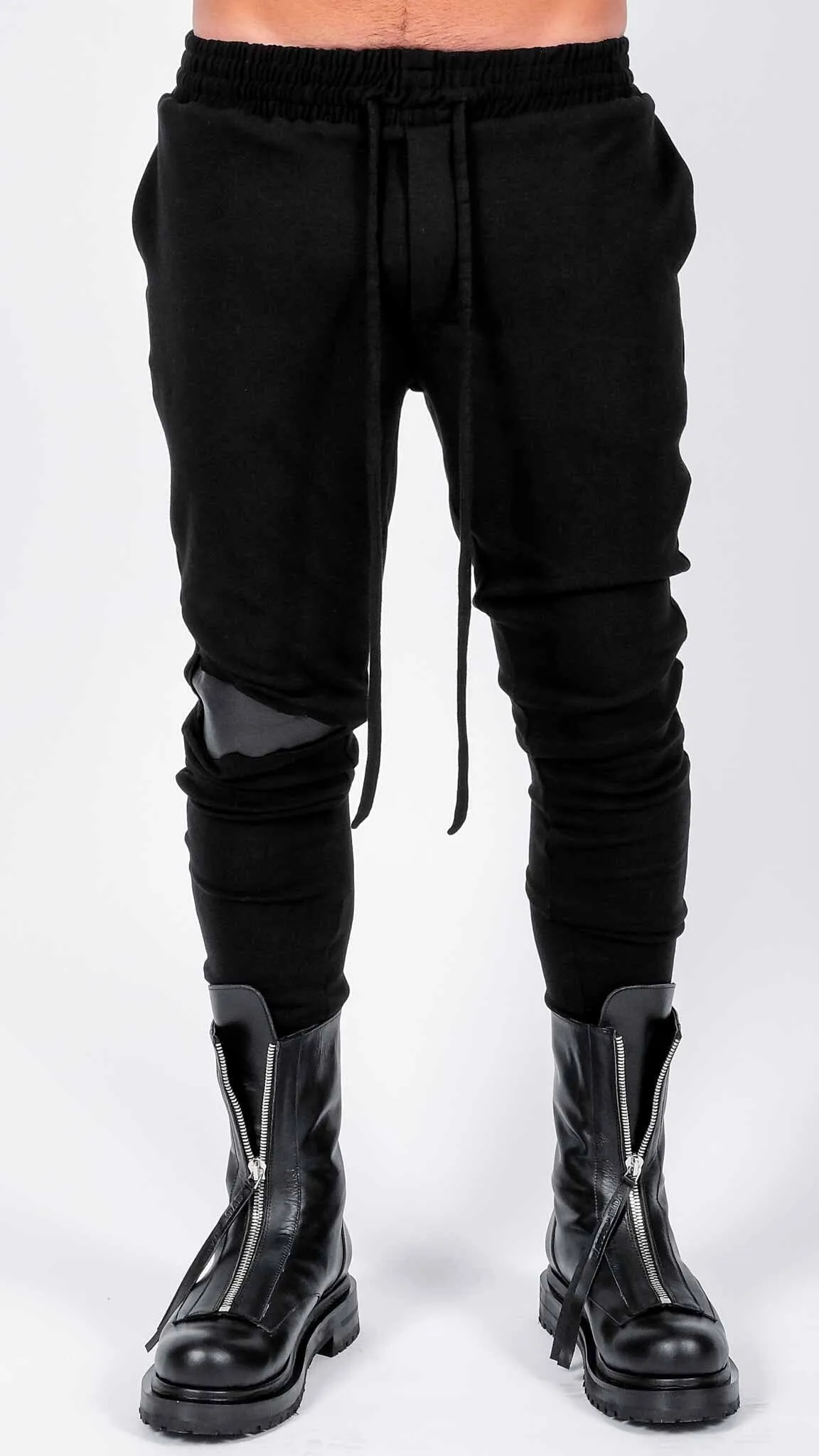 Jersey Trousers with Leather Detail