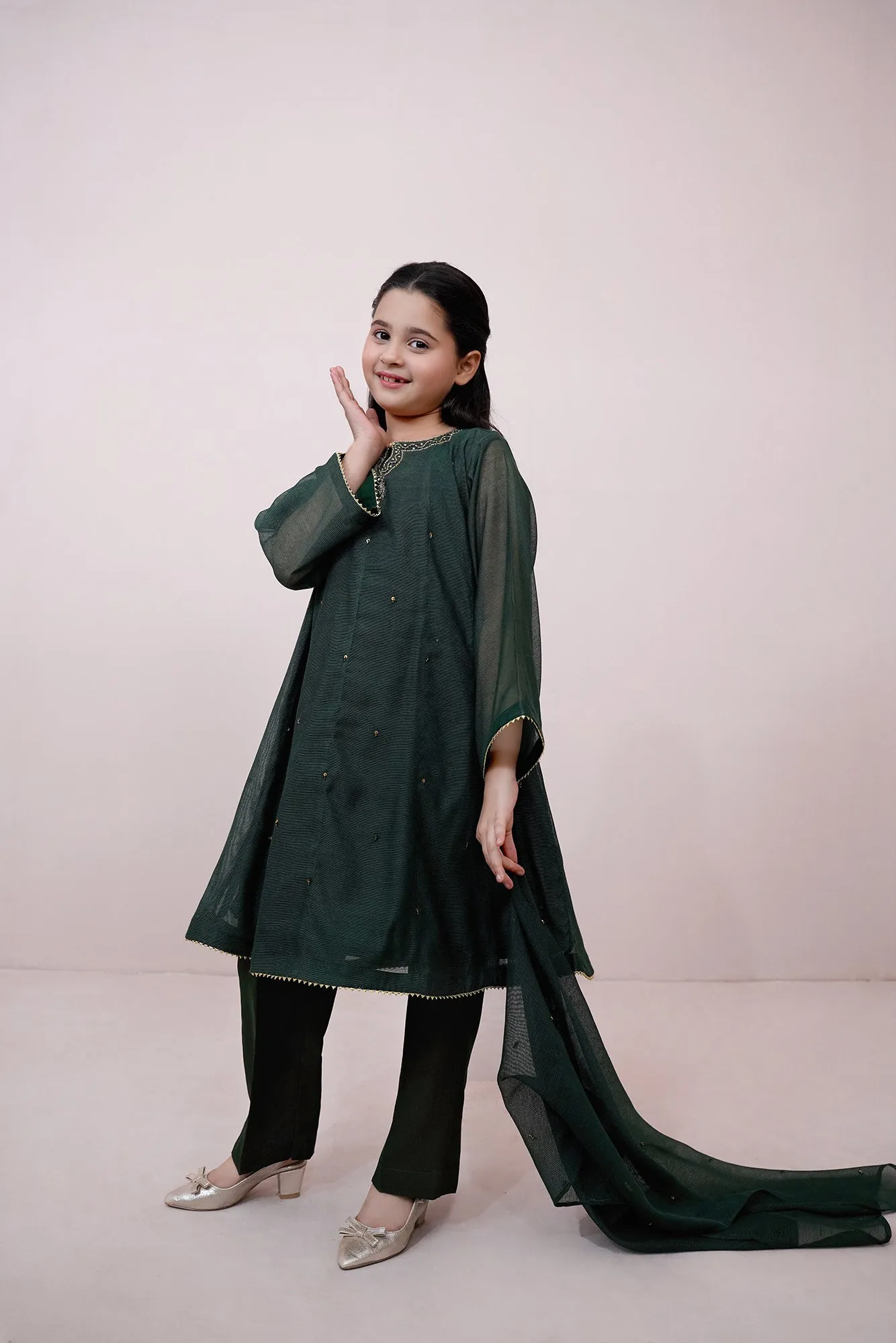 Kai Greeen Embroidered Khadi net