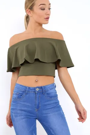 Khaki Bardot Crop Top - Justine