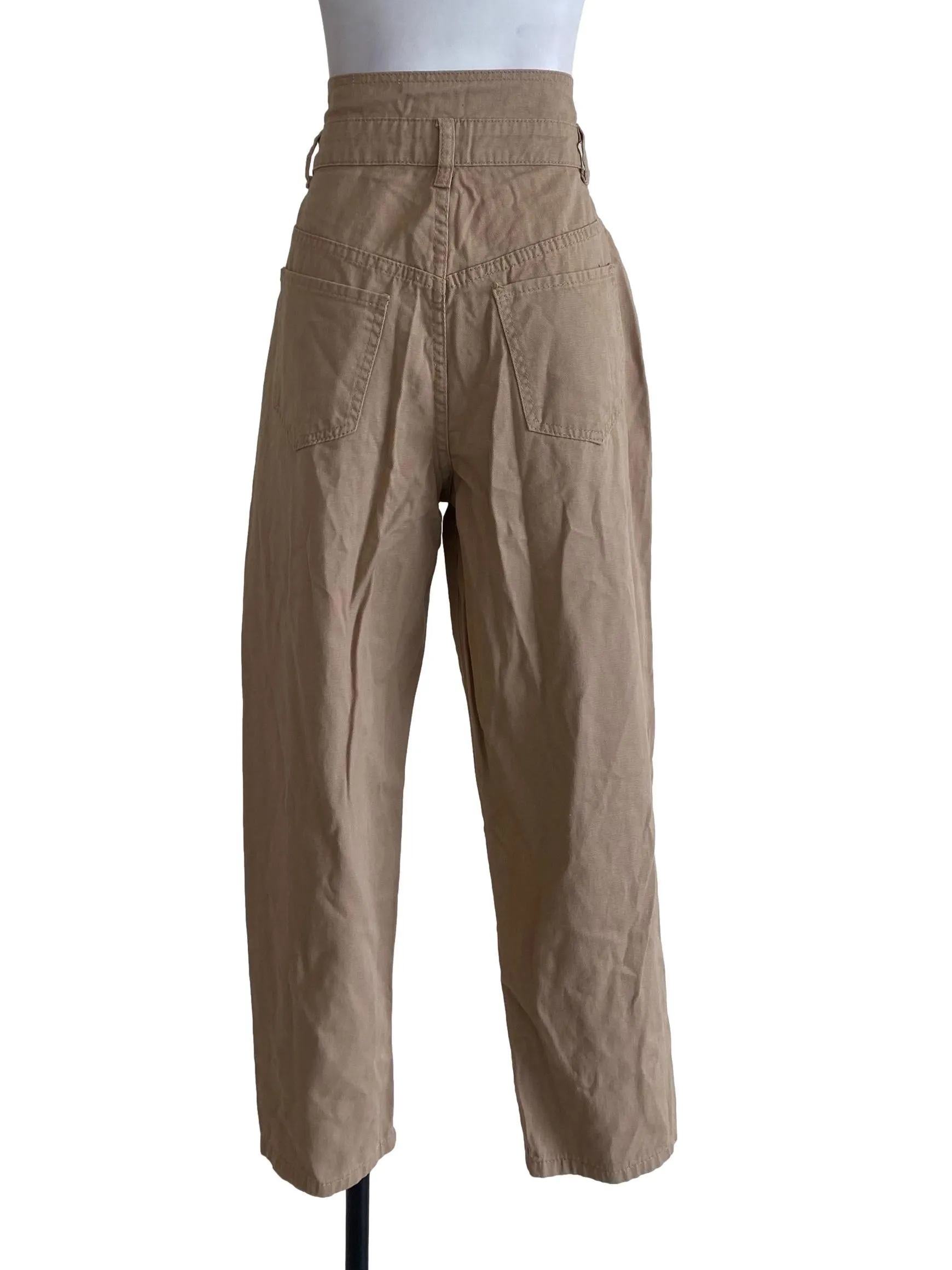 Khaki Beige Notched Waist Jeans
