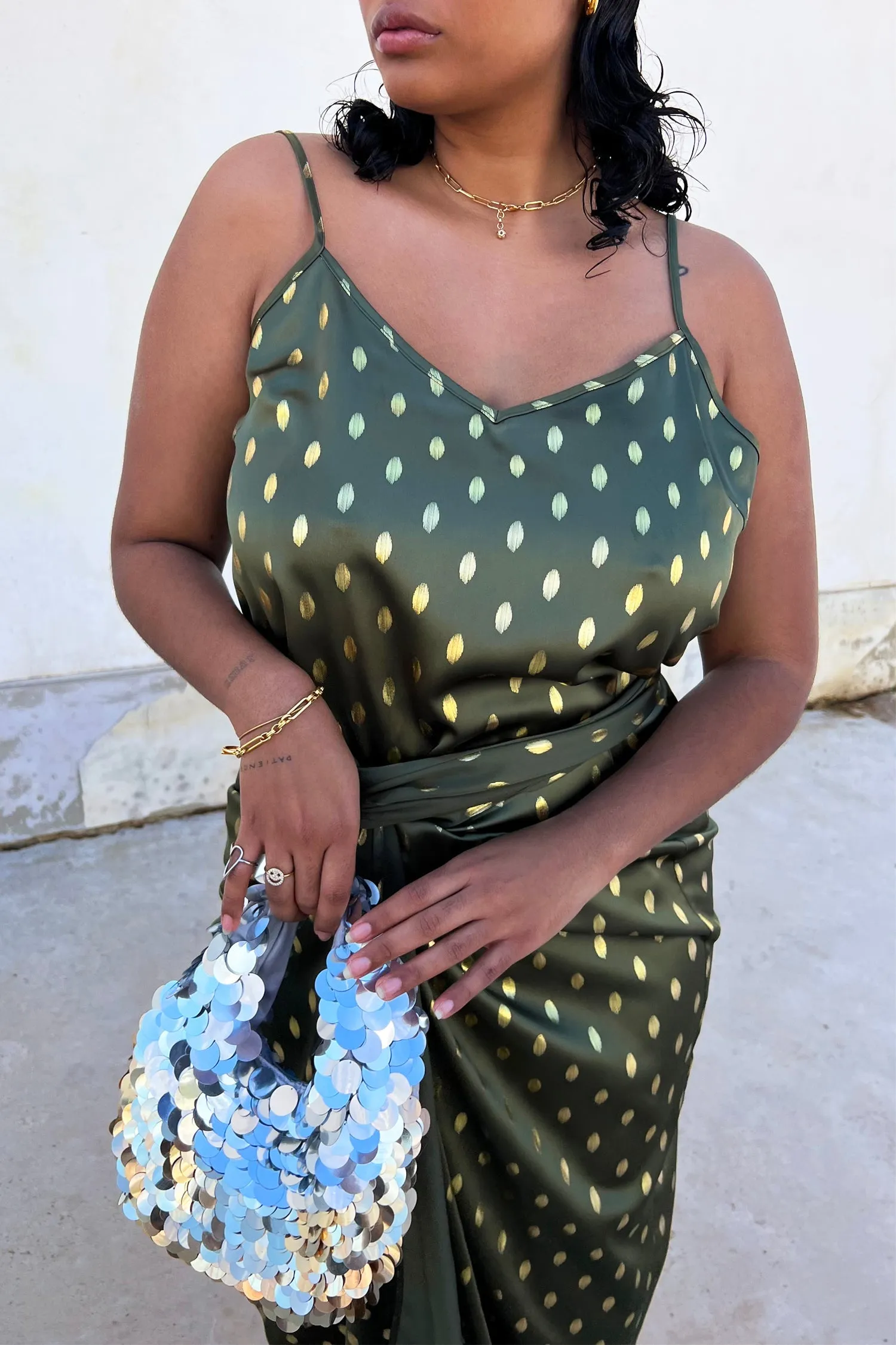 Khaki Cami Top with Gold Fleck