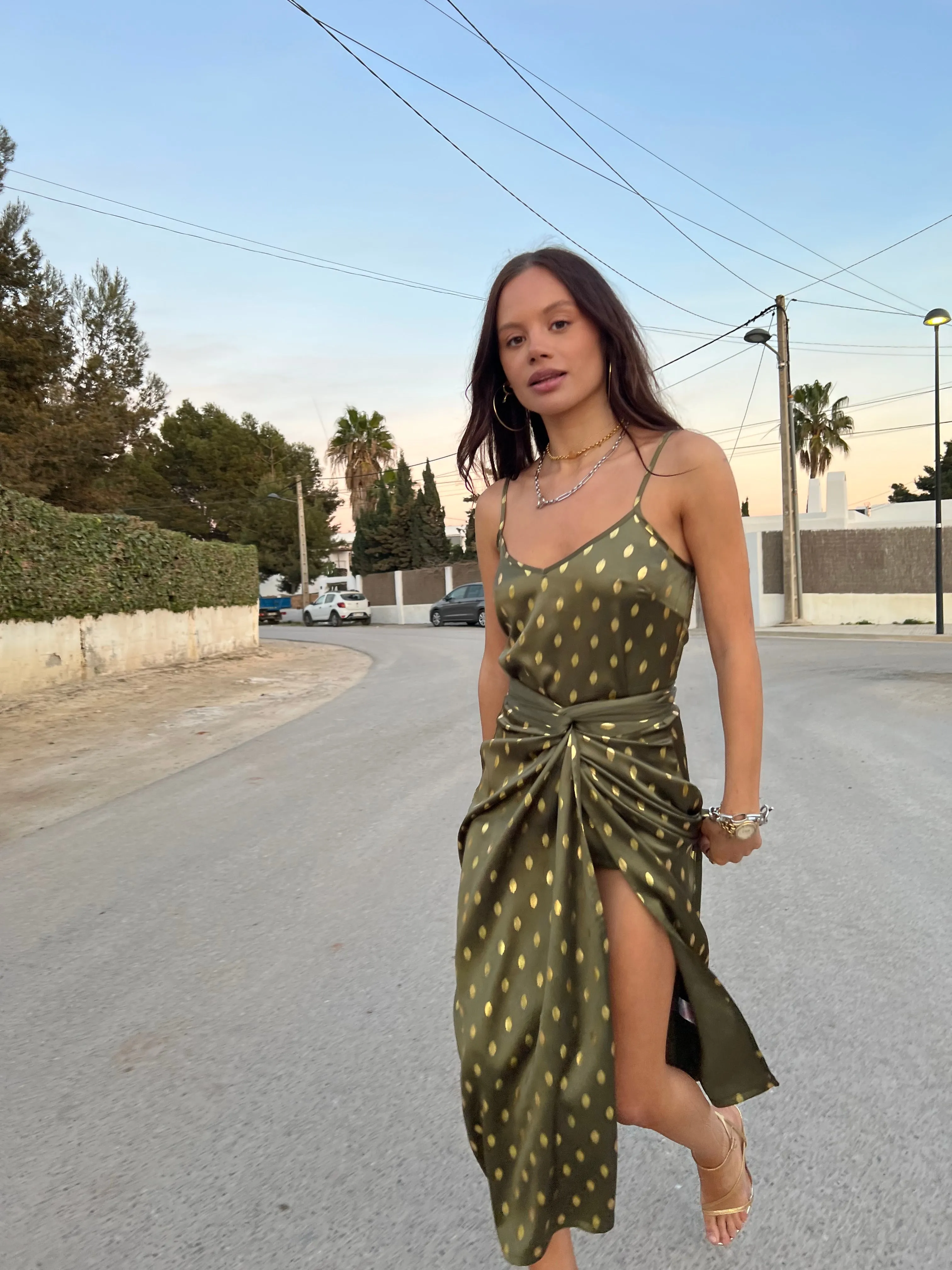 Khaki Cami Top with Gold Fleck
