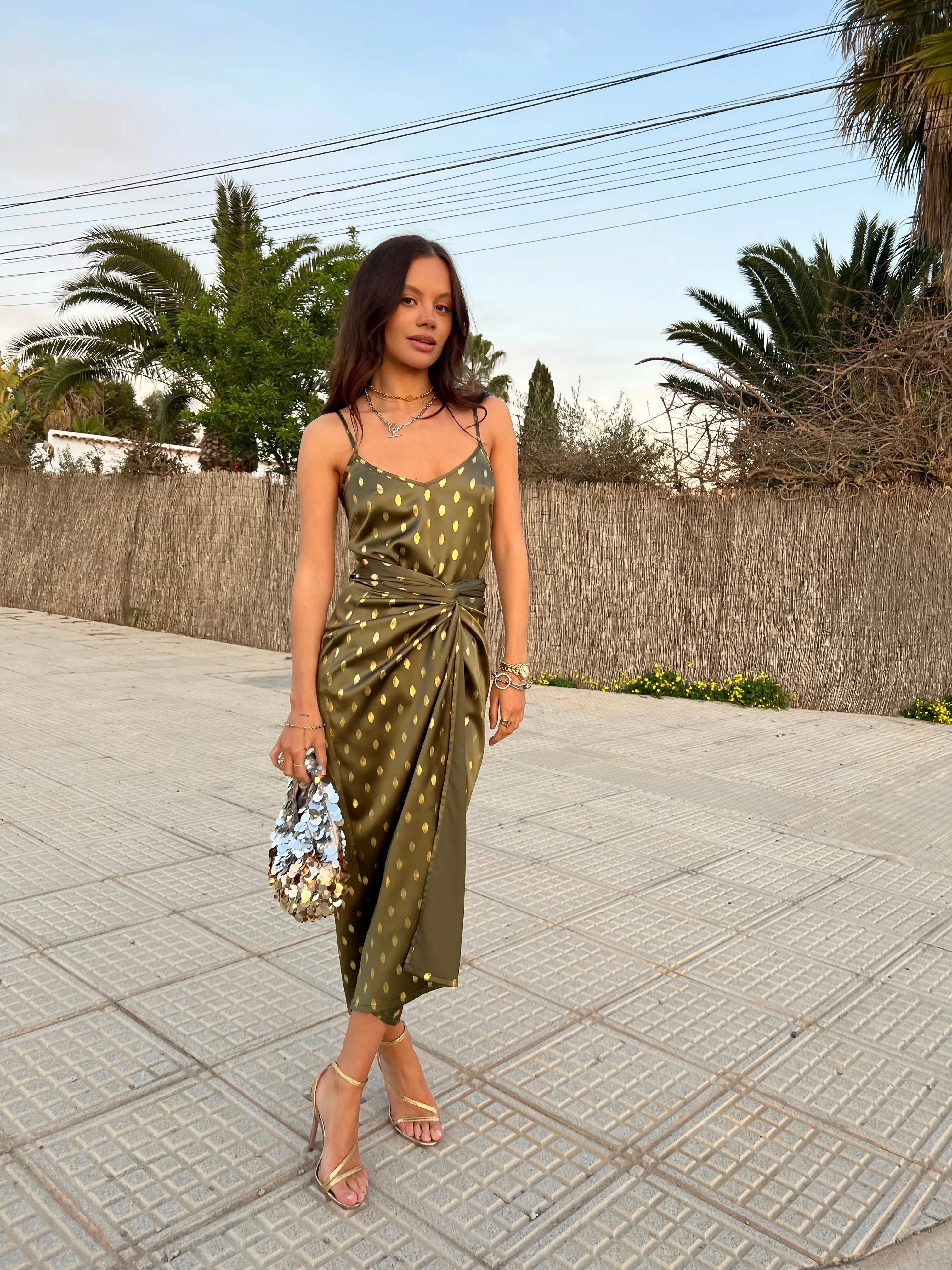Khaki Cami Top with Gold Fleck
