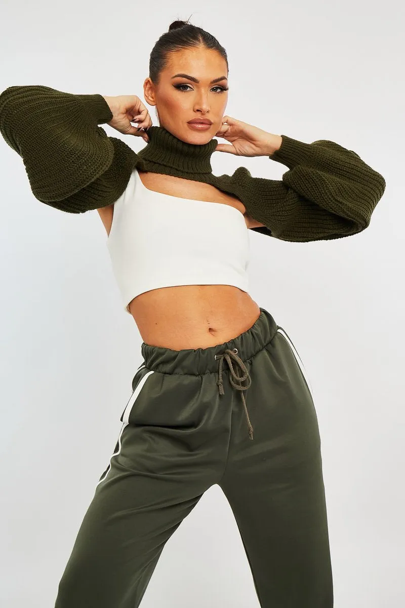 Khaki Extreme Cut Out High Neck Jumper - Nihara