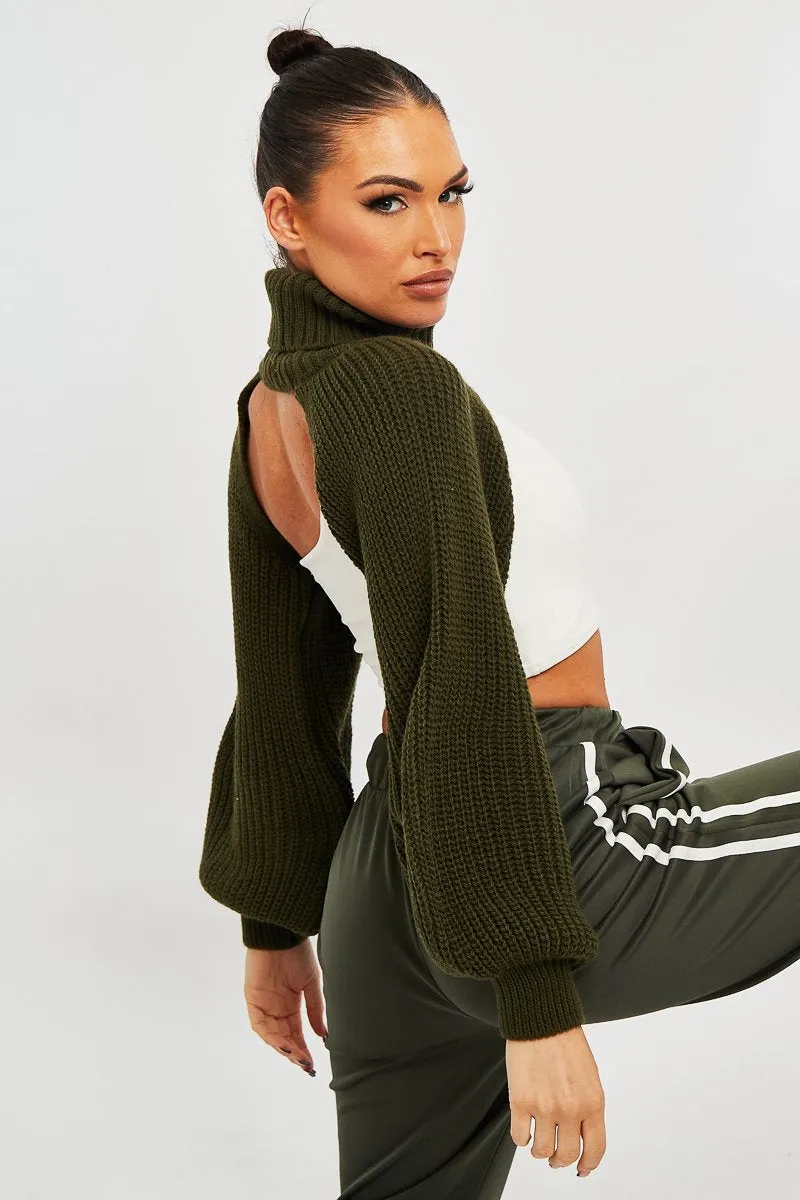 Khaki Extreme Cut Out High Neck Jumper - Nihara