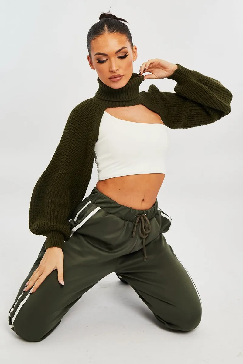Khaki Extreme Cut Out High Neck Jumper - Nihara