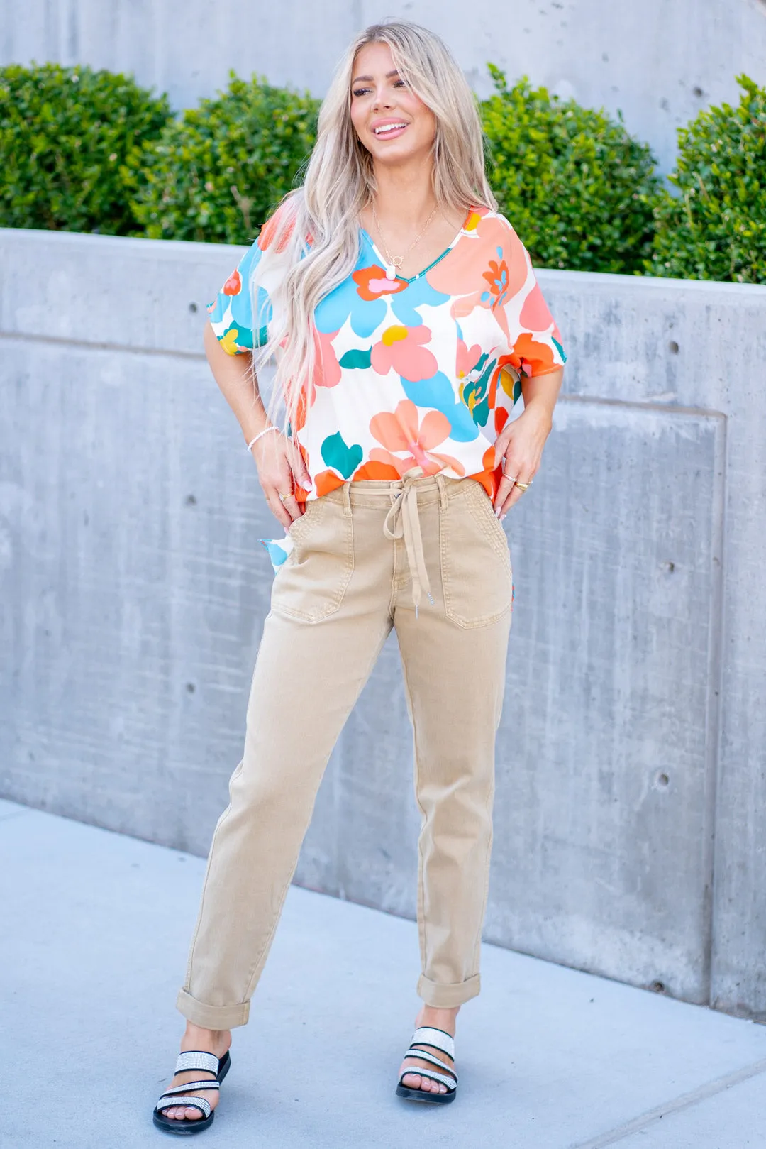 Khaki High Waist Joggers Regular & Plus Sizes