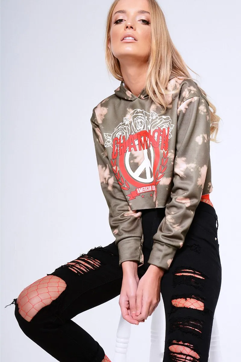 Khaki Tie Dye Cropped Champion Graphic Hoodie - Lauren