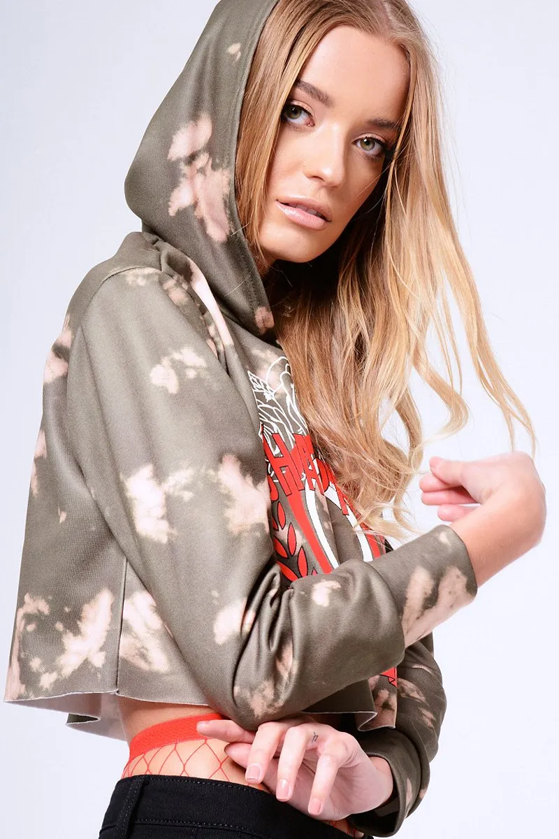 Khaki Tie Dye Cropped Champion Graphic Hoodie - Lauren